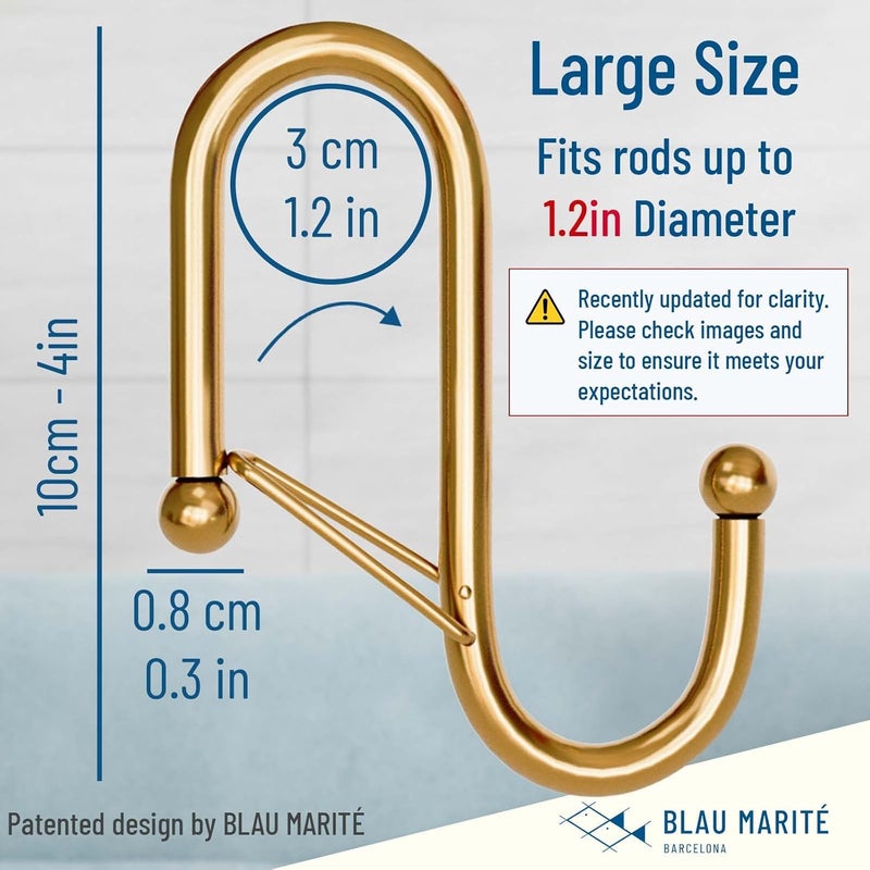Blau Marité 6-Pack Metal S Hooks for Hanging – Heavy-Duty S-Shaped Hook with Safety Buckle – Fits Bars up to 1.2 in – Anti-Drop S-Hooks for Closet, Wardrobes & Storage – Golden (Large) - Image 3